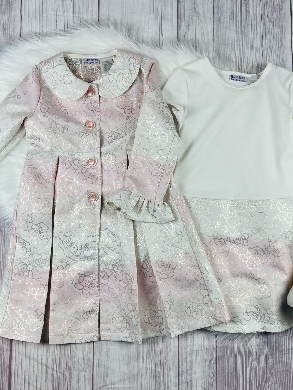 Blueberi Boulevard Girls 6X Dress Coat Set Pink Metallic Floral Formal
